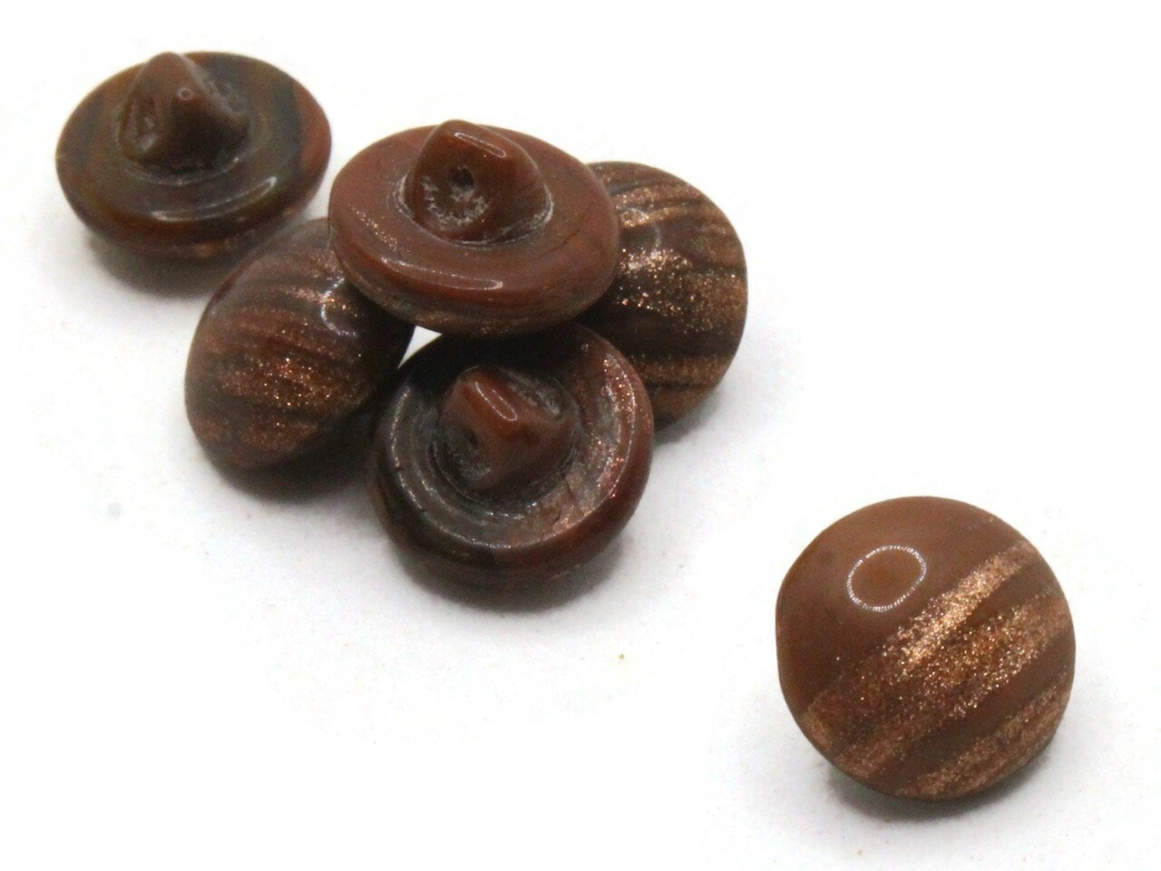 6 11mm Vintage Brown and Gold Glass Shank Buttons Sewing Notions
